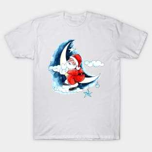 Santa Claus Moon Watercolor T-Shirt